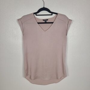 Express Short Sleeve V-Neck Blouse Dusty Pink Womens Size Small